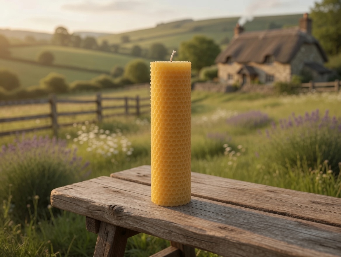 A hand-rolled Sweet Sting beeswax candle